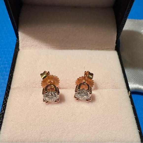 MOISSANITE FIRE(R) 1.00CTW DEW ROUND 14K ROSE GOLD OVER STERLING SILVER STUD EAR - Picture 2 of 5